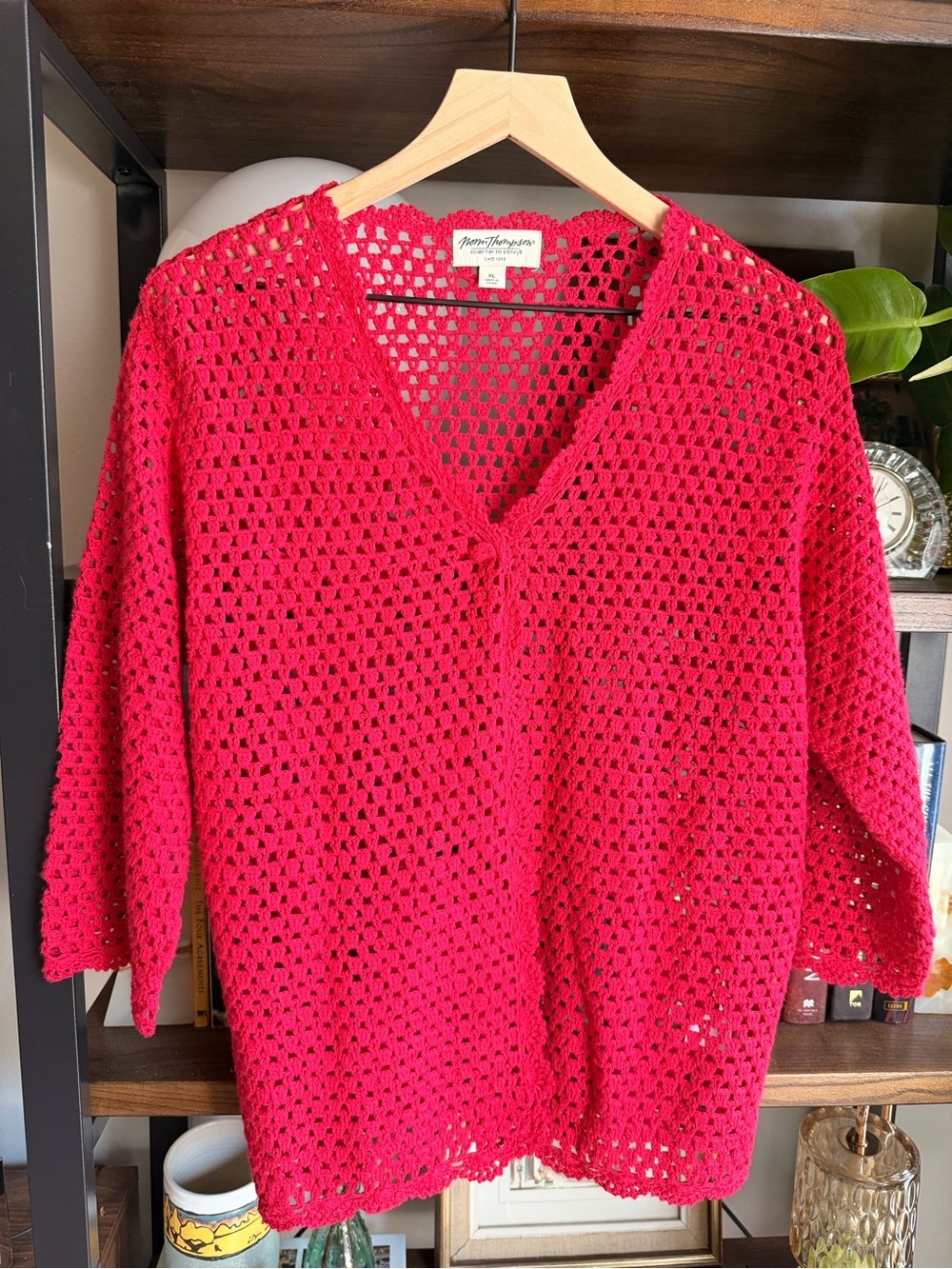 Vintage Norm Thompson Crochet red Sweater